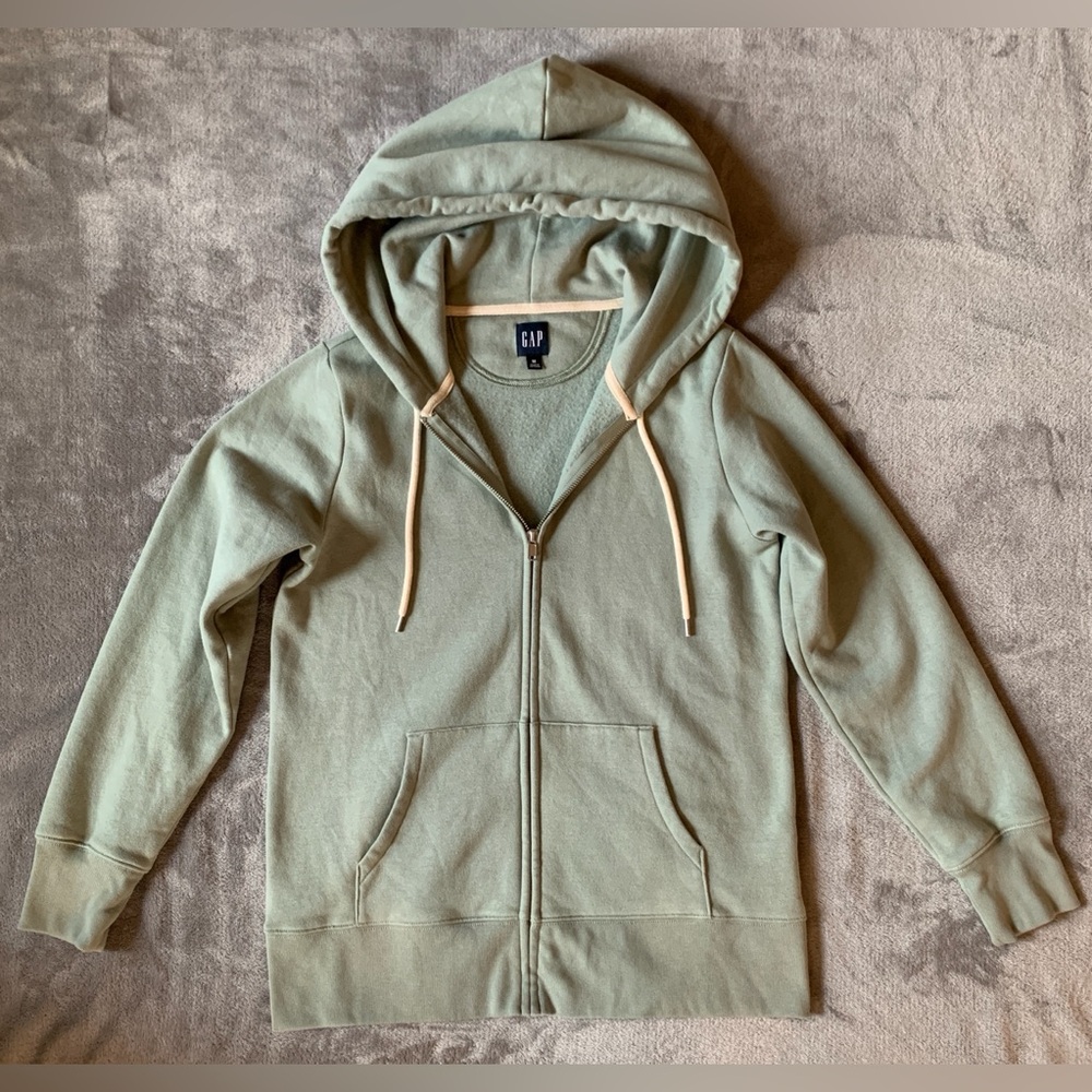 GAP Light Sage Green Zip-Up Hoodie with Drawstrings